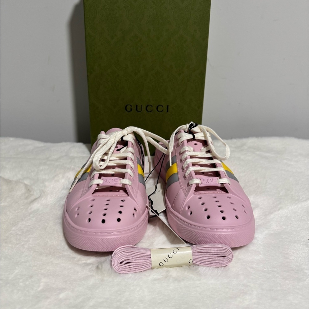 Gucci Pink and Yellow Slip-On Sneakers - Picture 4 of 6